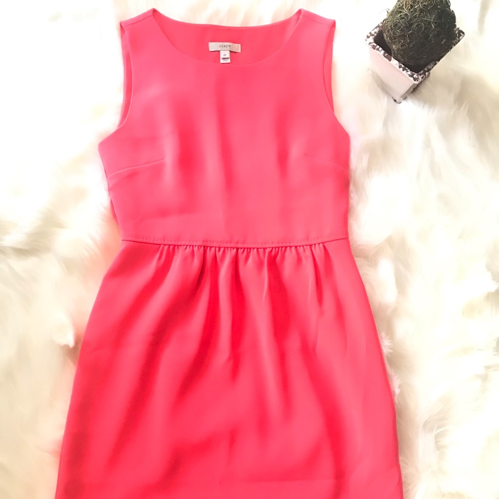 J Crew Petite Camille Dress In Bright Coral/Pink